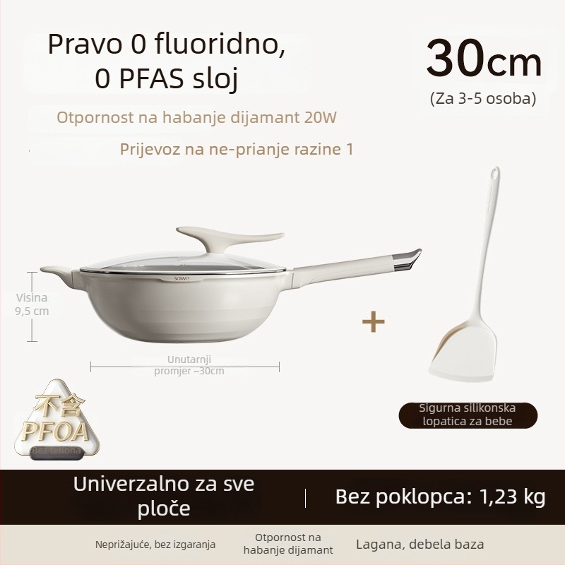 Wok s titanijem sputteriranim premazom, neprianjajuća površina, aluminijska legura, dubina 13 cm, težina 1,8 kg, model TTC001