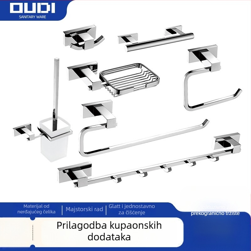 Set kupaonskih dodataka od nehrđajućeg čelika – elektroplatirani završni sloj, moderan minimalistički stil, zidni komplet, 2–6+ komada
