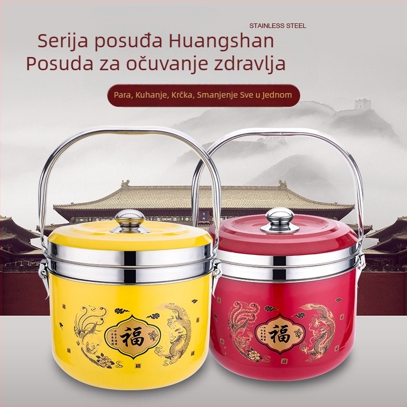 Višenamjenska posuda od nehrđajućeg čelika s izolacijom, višeslojno dno, kombinirani poklopac; kompatibilna s uobičajenim štednjama