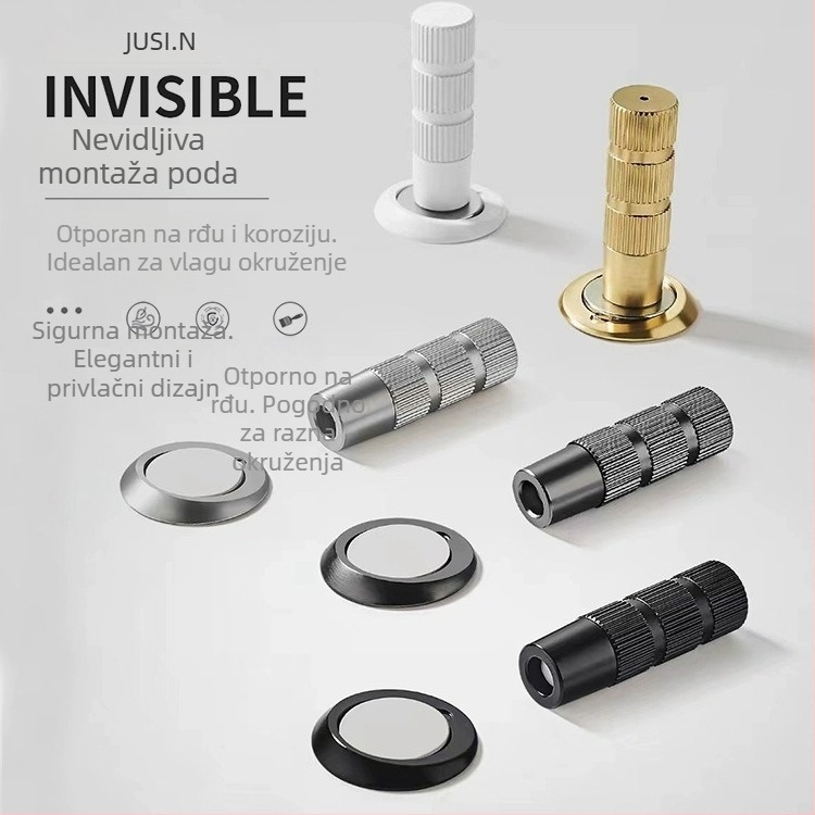Skriveni stopper za vrata – Model JSA2201 • Materijal: bakar, aluminijski oksid • Skrivena konstrukcija • Ugradnja na pod • Automatsko djelovanje • Značka Jus'an • Stil: Moderni minimalizam