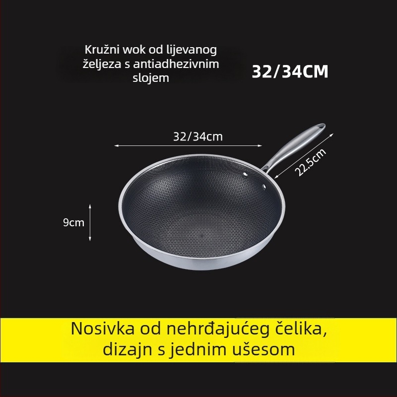 Wok od nehrđajućeg čelika, 400 serija, jednostrano dno, dubina 9 cm, stakleni poklopac