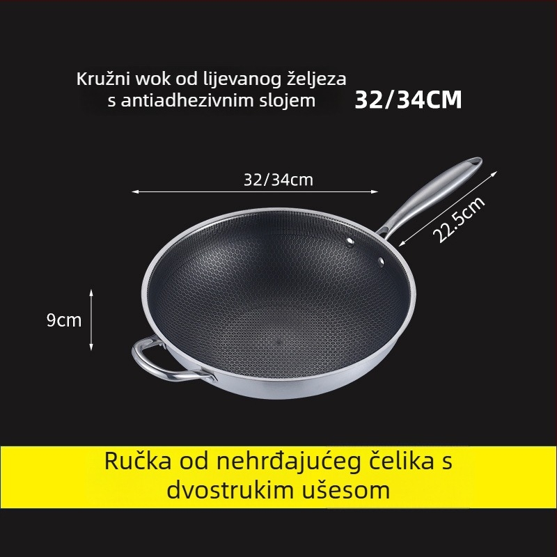 Wok od nehrđajućeg čelika, 400 serija, jednostrano dno, dubina 9 cm, stakleni poklopac