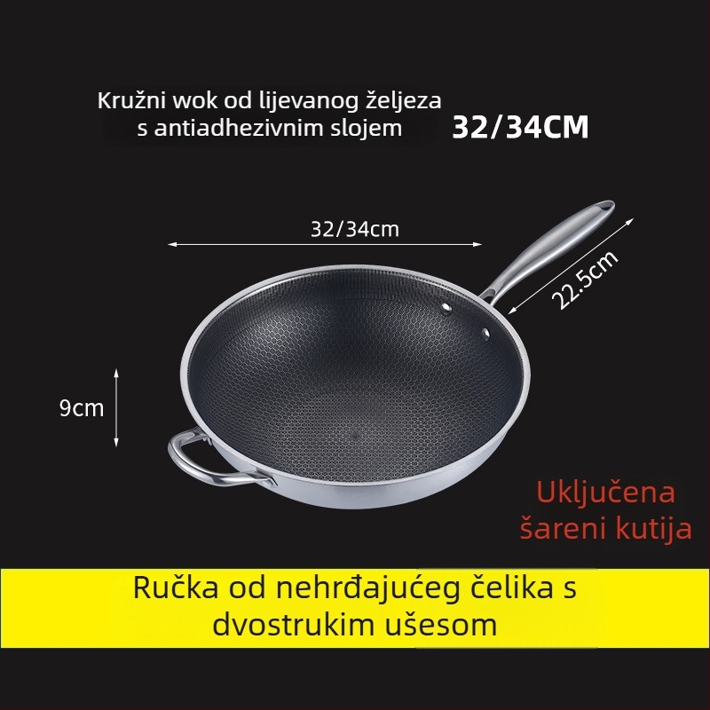 Wok od nehrđajućeg čelika, 400 serija, jednostrano dno, dubina 9 cm, stakleni poklopac
