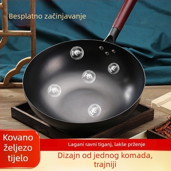 Wok od rafiniranog željeza, kompatibilan s indukcijskom pločom, dubina 9,4 cm, dno s jednim slojem, otporan na hrđu