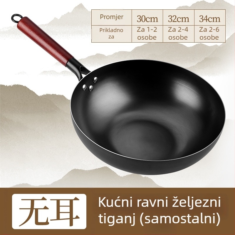 Wok od rafiniranog željeza, kompatibilan s indukcijskom pločom, dubina 9,4 cm, dno s jednim slojem, otporan na hrđu