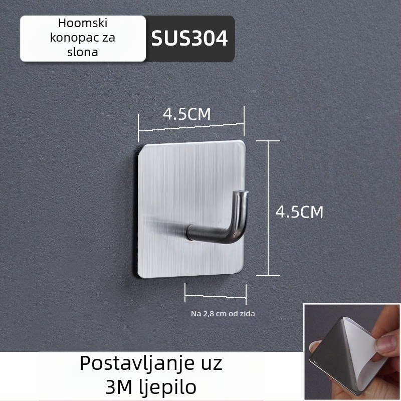 Samo-zalijepljena kukica za kapute od 304 nehrđajućeg čelika (304 nehrđajući čelik • brušena površina • moderan minimalistički stil • težina 0.2)