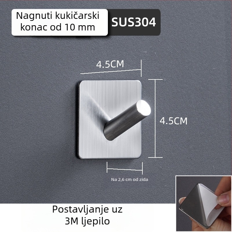 Samo-zalijepljena kukica za kapute od 304 nehrđajućeg čelika (304 nehrđajući čelik • brušena površina • moderan minimalistički stil • težina 0.2)
