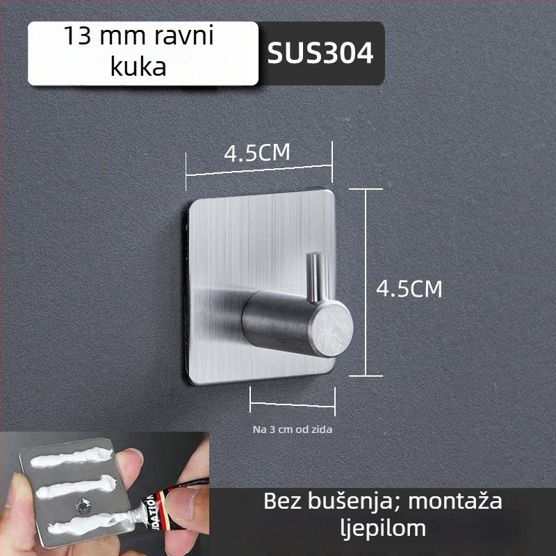 Samo-zalijepljena kukica za kapute od 304 nehrđajućeg čelika (304 nehrđajući čelik • brušena površina • moderan minimalistički stil • težina 0.2)