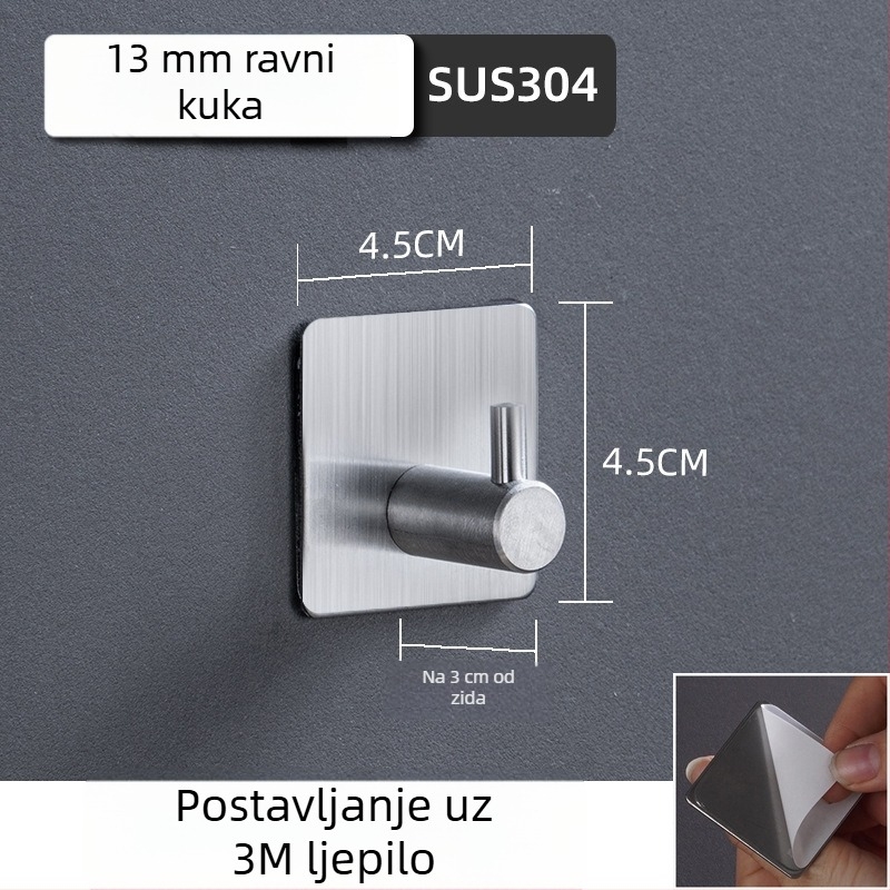 Samo-zalijepljena kukica za kapute od 304 nehrđajućeg čelika (304 nehrđajući čelik • brušena površina • moderan minimalistički stil • težina 0.2)