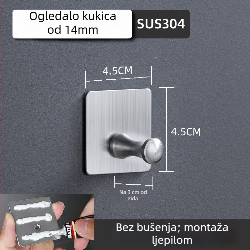 Samo-zalijepljena kukica za kapute od 304 nehrđajućeg čelika (304 nehrđajući čelik • brušena površina • moderan minimalistički stil • težina 0.2)