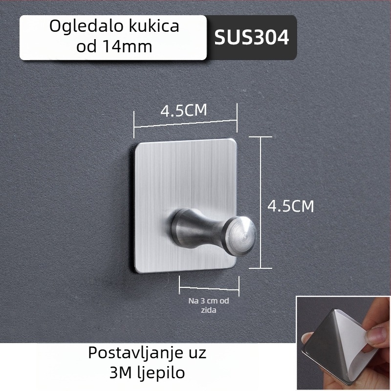 Samo-zalijepljena kukica za kapute od 304 nehrđajućeg čelika (304 nehrđajući čelik • brušena površina • moderan minimalistički stil • težina 0.2)
