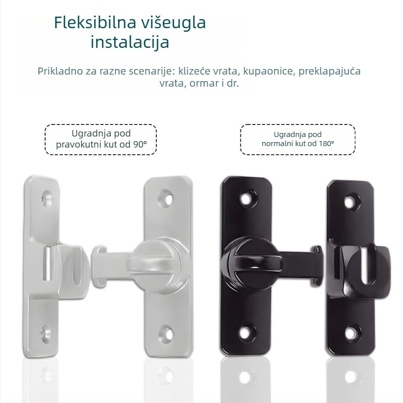 Aluminijska legura vrata zasun, F tip, 90°-180°, bez bušenja, ojačani sigurnosni zasun