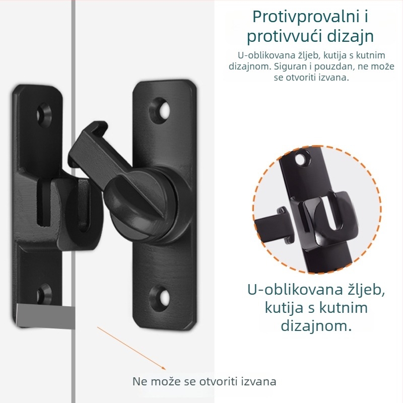 Aluminijska legura vrata zasun, F tip, 90°-180°, bez bušenja, ojačani sigurnosni zasun
