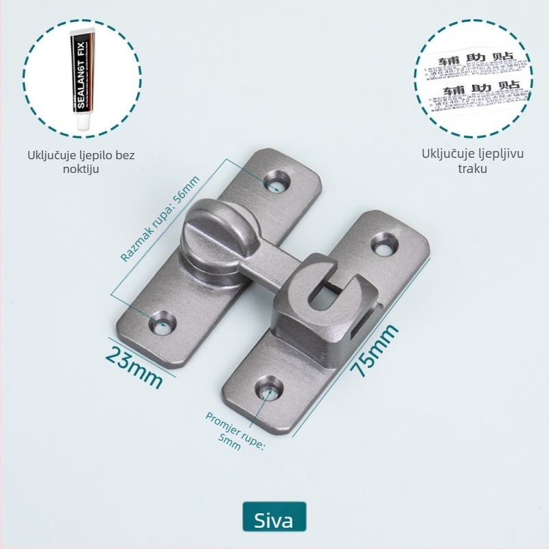 Aluminijska legura vrata zasun, F tip, 90°-180°, bez bušenja, ojačani sigurnosni zasun