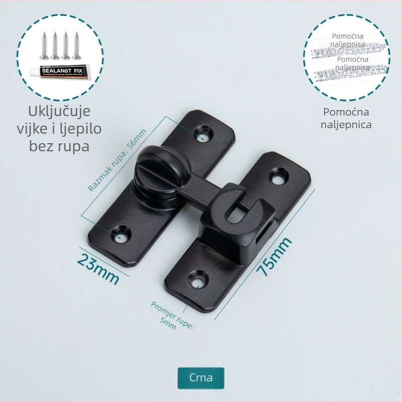 Aluminijska legura vrata zasun, F tip, 90°-180°, bez bušenja, ojačani sigurnosni zasun