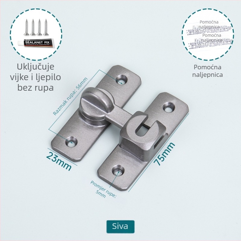 Aluminijska legura vrata zasun, F tip, 90°-180°, bez bušenja, ojačani sigurnosni zasun