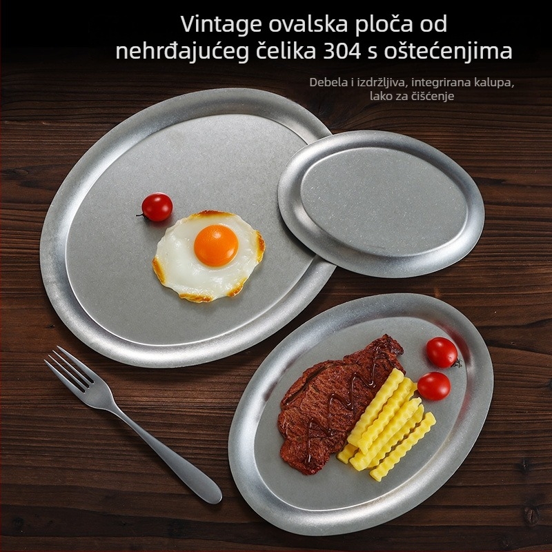 Nehrđajući čelični tanjur – Retro stil, okruglog oblika, jednobojni uzorak, elektroplirano završno, sigurno za mikrovalnu