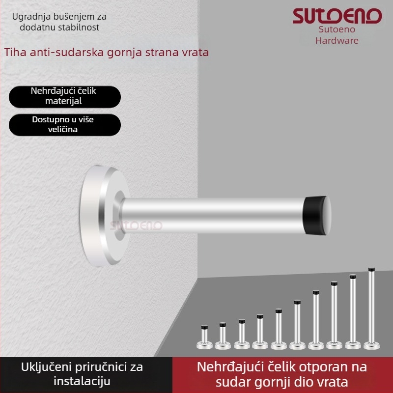 Vrata od nehrđajućeg čelika — zidni montaža, produženi gornji dio, cilindar protiv sudara, amortizer, tih rad