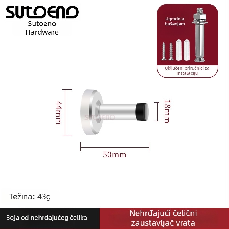 Vrata od nehrđajućeg čelika — zidni montaža, produženi gornji dio, cilindar protiv sudara, amortizer, tih rad