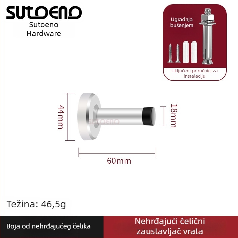 Vrata od nehrđajućeg čelika — zidni montaža, produženi gornji dio, cilindar protiv sudara, amortizer, tih rad