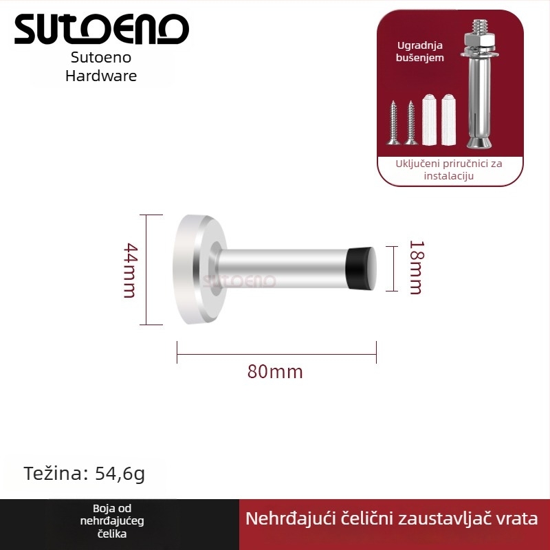 Vrata od nehrđajućeg čelika — zidni montaža, produženi gornji dio, cilindar protiv sudara, amortizer, tih rad