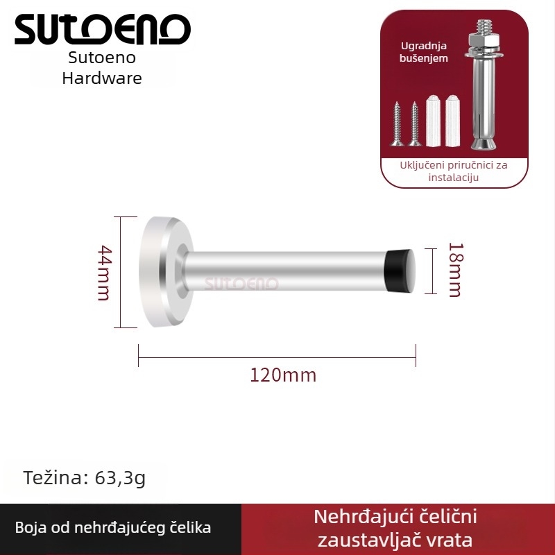 Vrata od nehrđajućeg čelika — zidni montaža, produženi gornji dio, cilindar protiv sudara, amortizer, tih rad