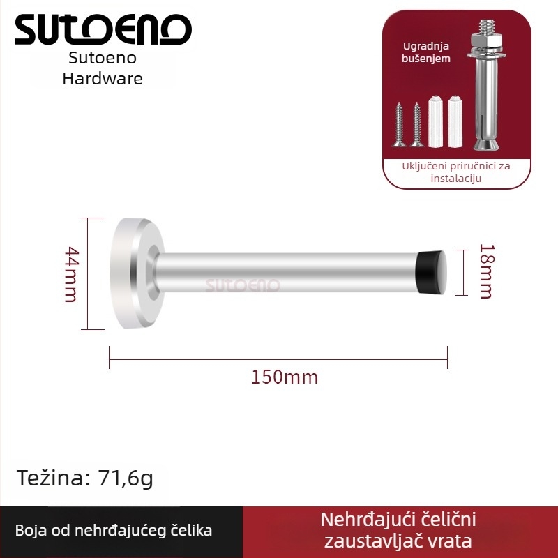 Vrata od nehrđajućeg čelika — zidni montaža, produženi gornji dio, cilindar protiv sudara, amortizer, tih rad