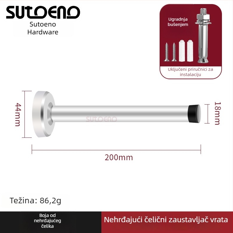 Vrata od nehrđajućeg čelika — zidni montaža, produženi gornji dio, cilindar protiv sudara, amortizer, tih rad