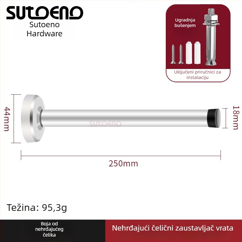 Vrata od nehrđajućeg čelika — zidni montaža, produženi gornji dio, cilindar protiv sudara, amortizer, tih rad