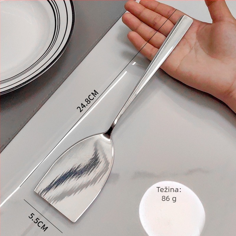 Set žlica i spatula od nehrđajućeg čelika 304 – minimalistički kuhinjski alat za samoposluživanje, teppanyaki kompatibilan, antislip držak, visoka toplinska otpornost, premaz protiv lijepljenja