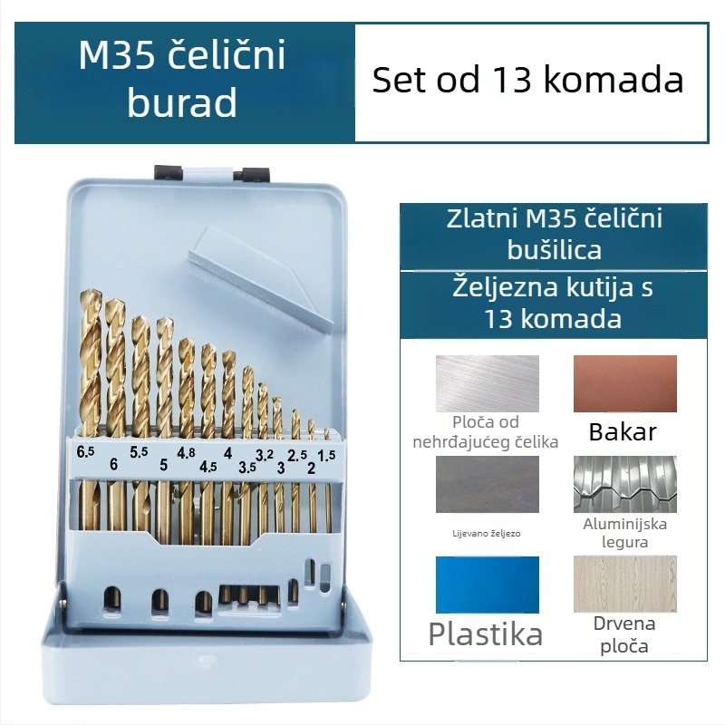 Ručna električna bušilica s kompletnim setom bušilica od kobalto-nerđajućeg čelika za čelik i drvo