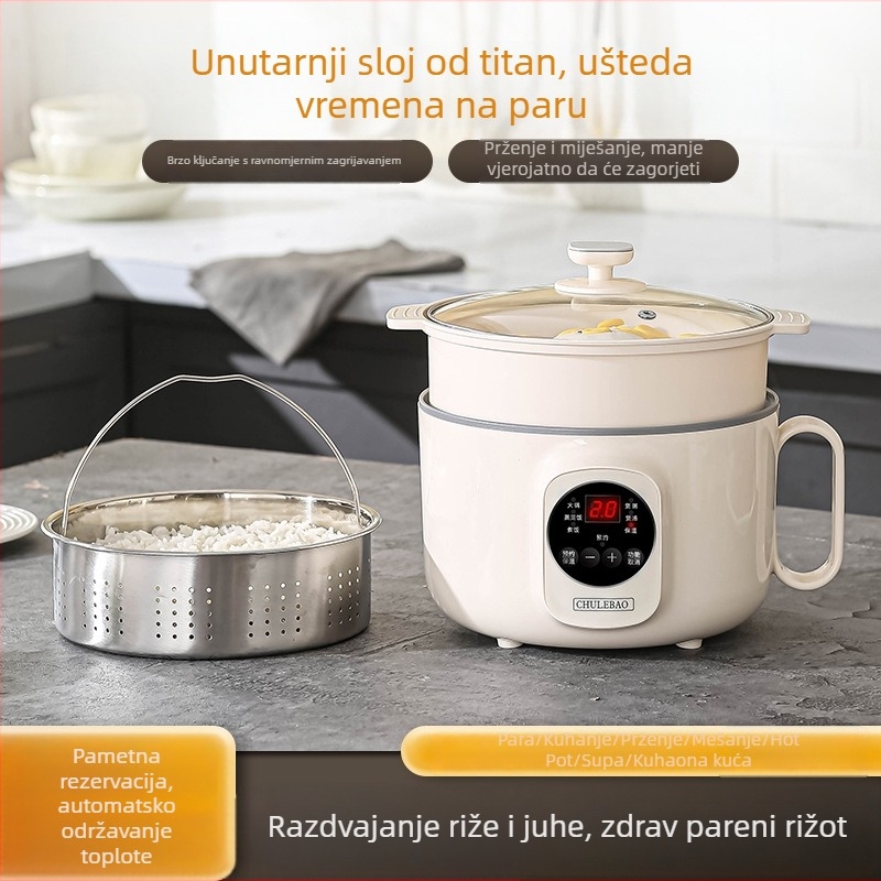 Sve-u-jednom električni kuhalo s titanijskim unutarnjim slojem za rižu, kašu i juhu — kapacitet do 2 L, dvostruki sloj, mikrokompjutersko upravljanje, izolirano