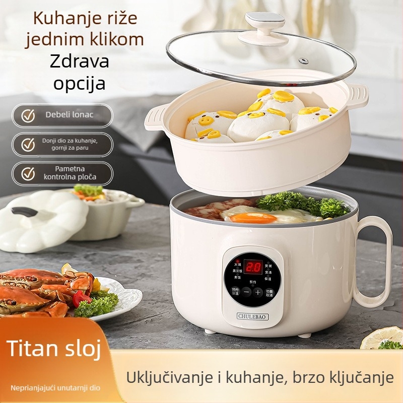 Sve-u-jednom električni kuhalo s titanijskim unutarnjim slojem za rižu, kašu i juhu — kapacitet do 2 L, dvostruki sloj, mikrokompjutersko upravljanje, izolirano