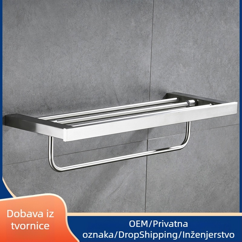 Set kupaonice od nehrđajućeg čelika s brušenim završetkom: držač za odjeću, držač ručnika, držač maramica, držač čaša — šest dijelova ili više, Strong Road