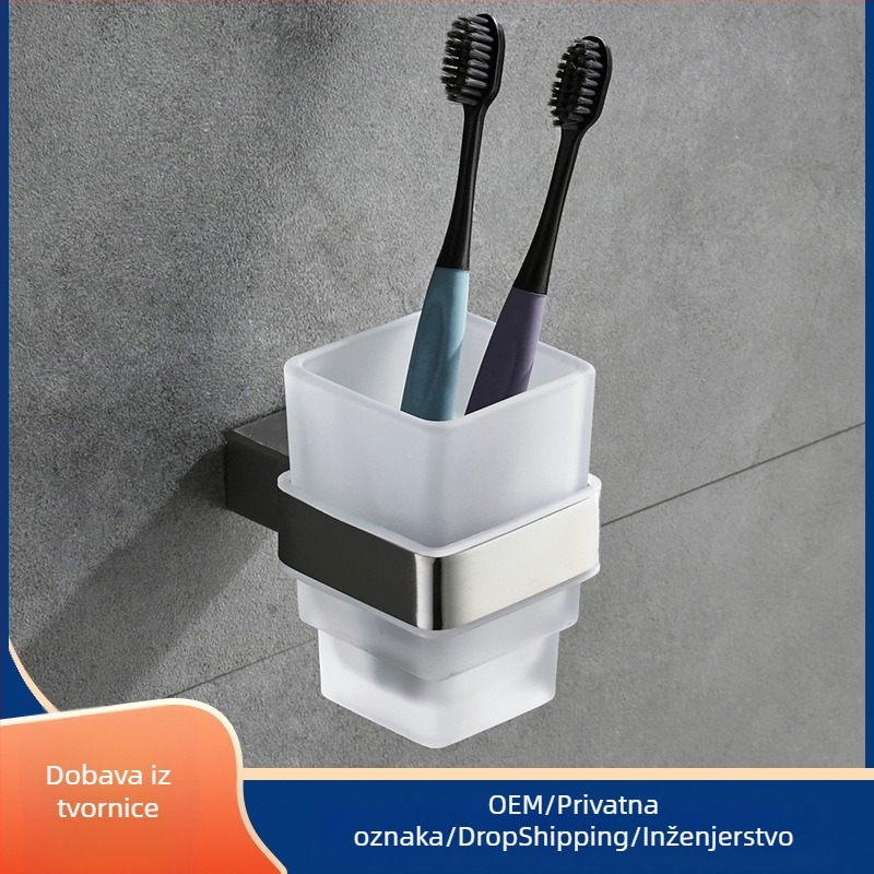 Set kupaonice od nehrđajućeg čelika s brušenim završetkom: držač za odjeću, držač ručnika, držač maramica, držač čaša — šest dijelova ili više, Strong Road