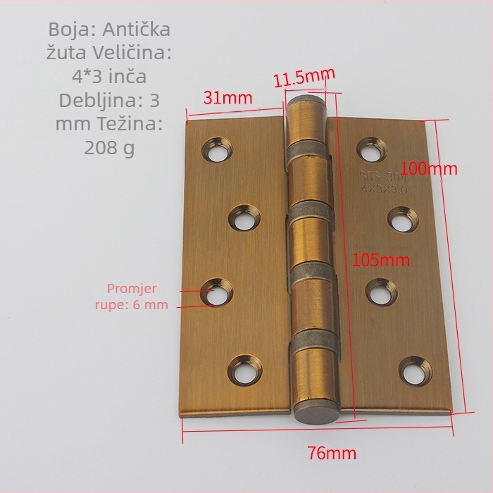 Plošna vrata od nehrđajućeg čelika, 4 inča, model 1509, za drvena vrata i ormare, tih rad