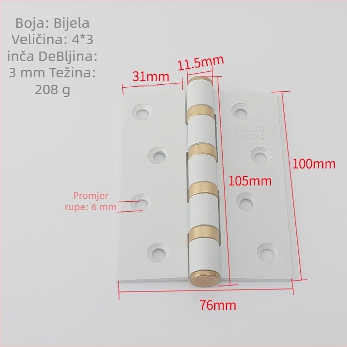 Plošna vrata od nehrđajućeg čelika, 4 inča, model 1509, za drvena vrata i ormare, tih rad