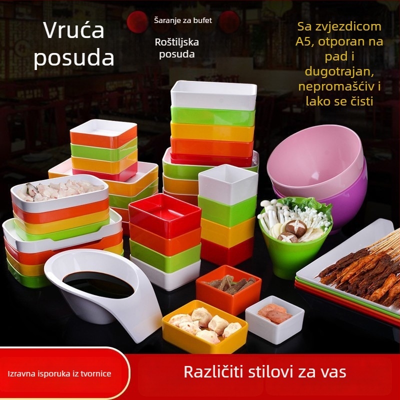 Melamin tanjur za hot pot za izlaganje – nepravilnog oblika, višestruki uzorak, moderan jednostavan stil, pogodan za umake za namakanje i roštilj