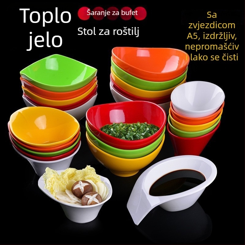 Melamin tanjur za hot pot za izlaganje – nepravilnog oblika, višestruki uzorak, moderan jednostavan stil, pogodan za umake za namakanje i roštilj