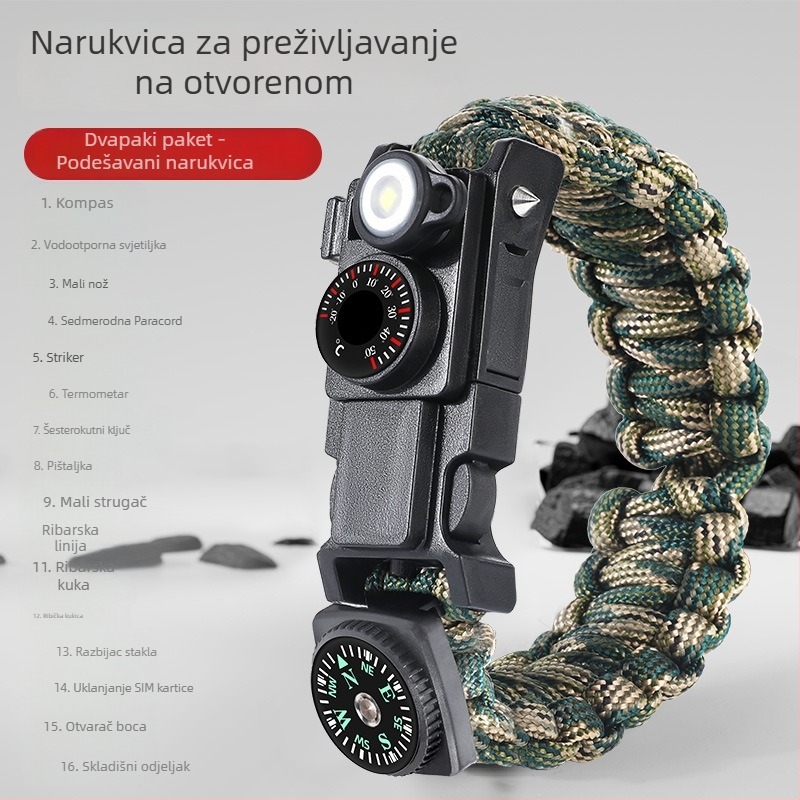 Narukvica za preživljavanje — 13-u-1 paracord, višenamjenski alat za samoozaštitu, tkanani alat za preživljavanje
