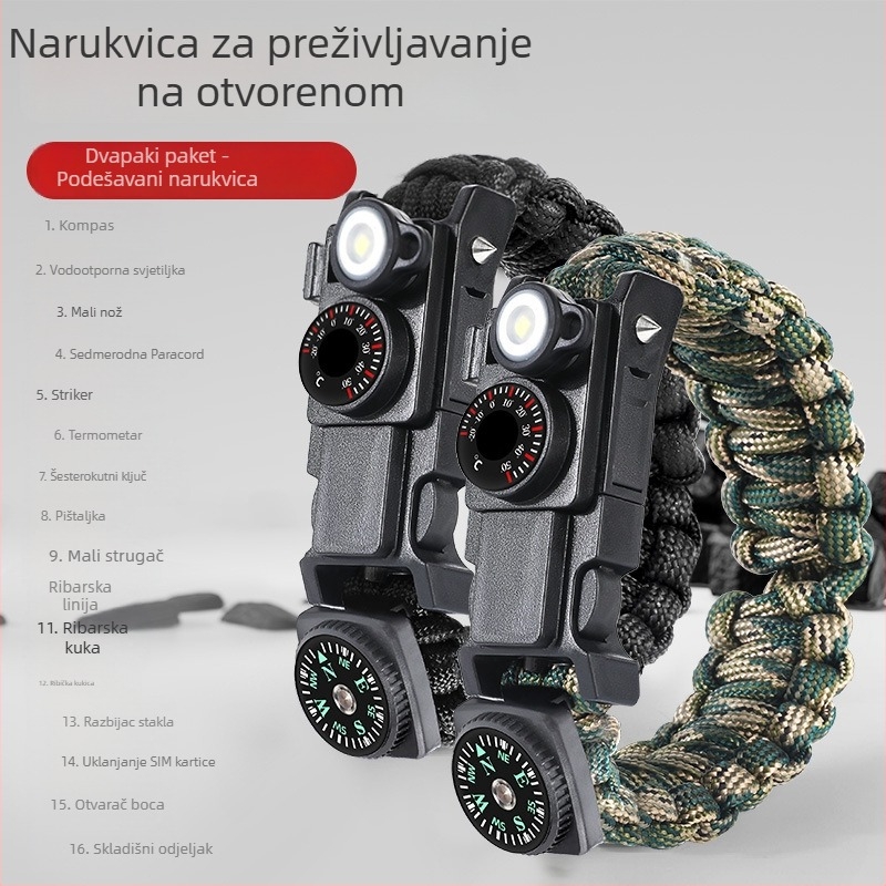Narukvica za preživljavanje — 13-u-1 paracord, višenamjenski alat za samoozaštitu, tkanani alat za preživljavanje