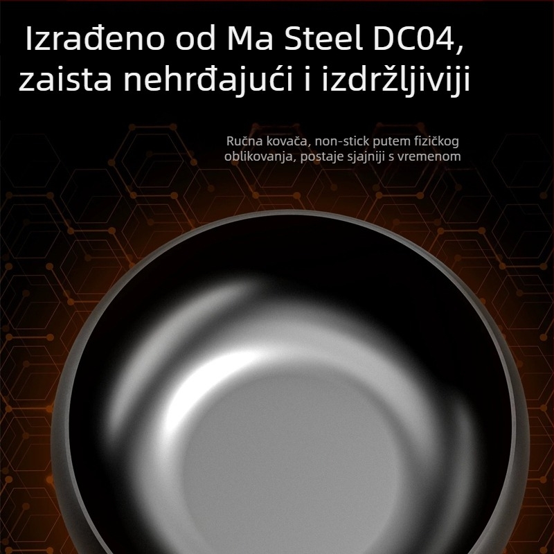 Wok od kaljenog željeza, korejski stil, s jednim dnom, stakleni poklopac