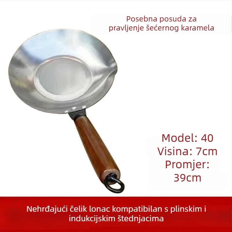 Ručno izrađeni lonac za kandirano voće, nehrđajući čelik serije 400, neprijanjajuća površina, jednodjelno dno, universalni plinski štednjak, kineski stil