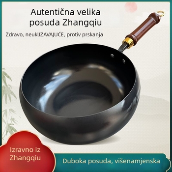 Ručno kovani wok od finog željeza, bez premaza, s jednim dnom