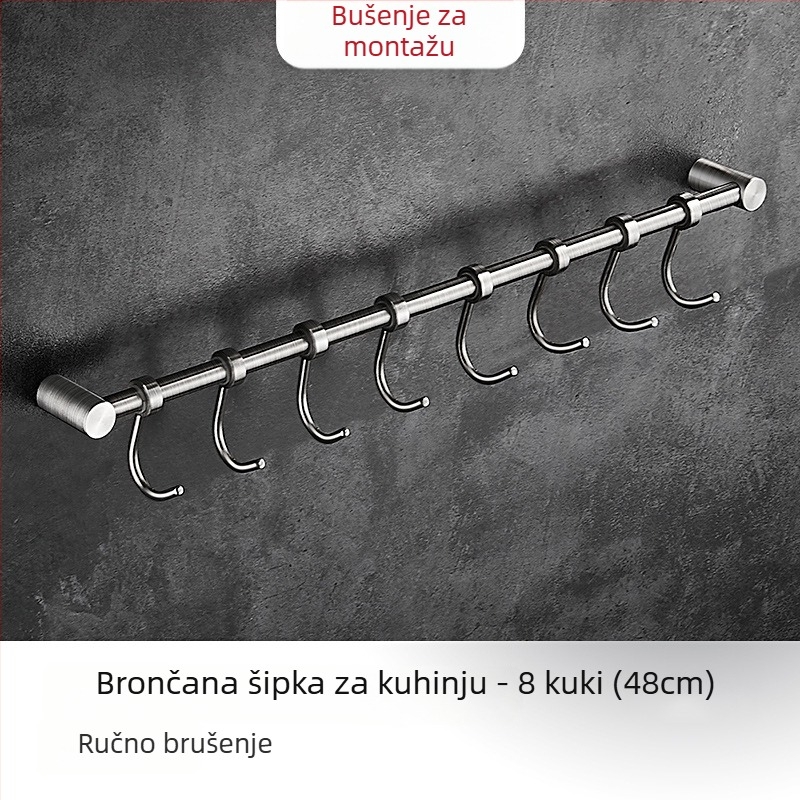 Stalak za kuhinju na zidni za špatlice i žlice, nehrđajući čelik 304, brušeni završni sloj, 412 g, marka Hundred Way, moderan minimalistički stil