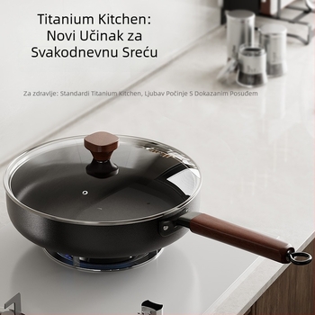 Wok tiganj bez premaza s staklenim poklopcem (lijevano željezo; univerzalni štednjak kompatibilnost; model AJYSA; moderni minimalizam)