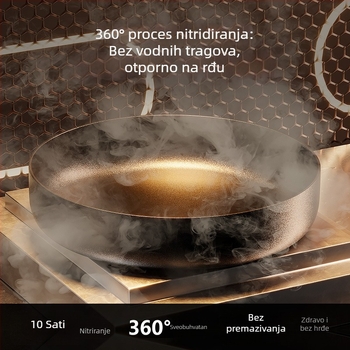 Wok tiganj bez premaza s staklenim poklopcem (lijevano željezo; univerzalni štednjak kompatibilnost; model AJYSA; moderni minimalizam)