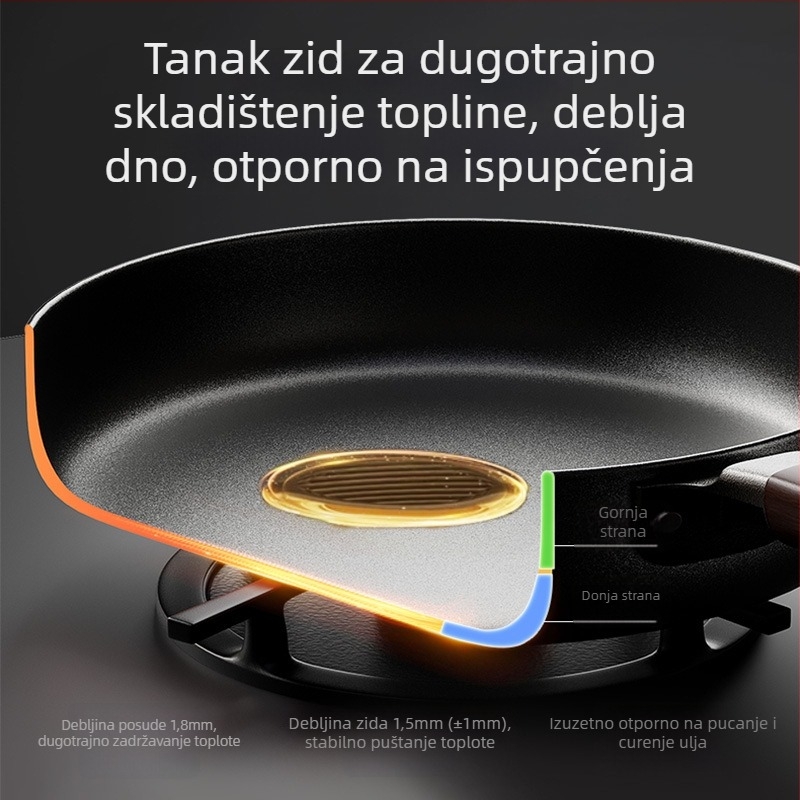Wok tiganj bez premaza s staklenim poklopcem (lijevano željezo; univerzalni štednjak kompatibilnost; model AJYSA; moderni minimalizam)