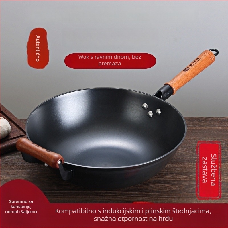 Wok od lijevanog željeza, non-stick, kompatibilan s indukcijom, 2 kg, dubina 10 cm