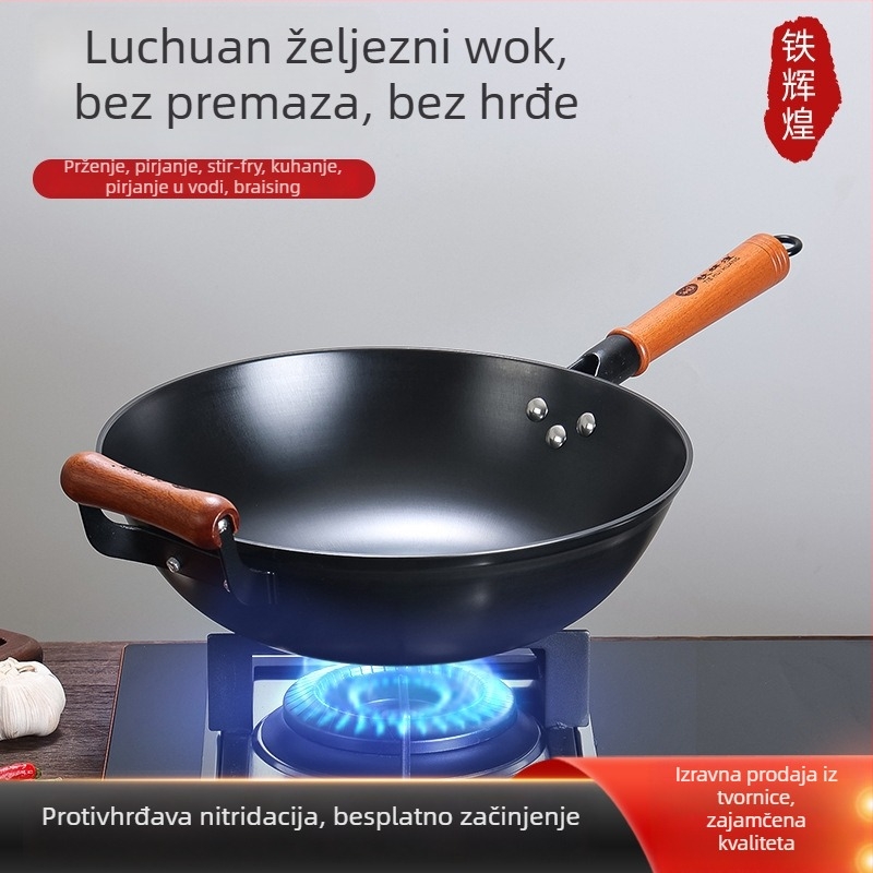 Wok od lijevanog željeza, non-stick, kompatibilan s indukcijom, 2 kg, dubina 10 cm